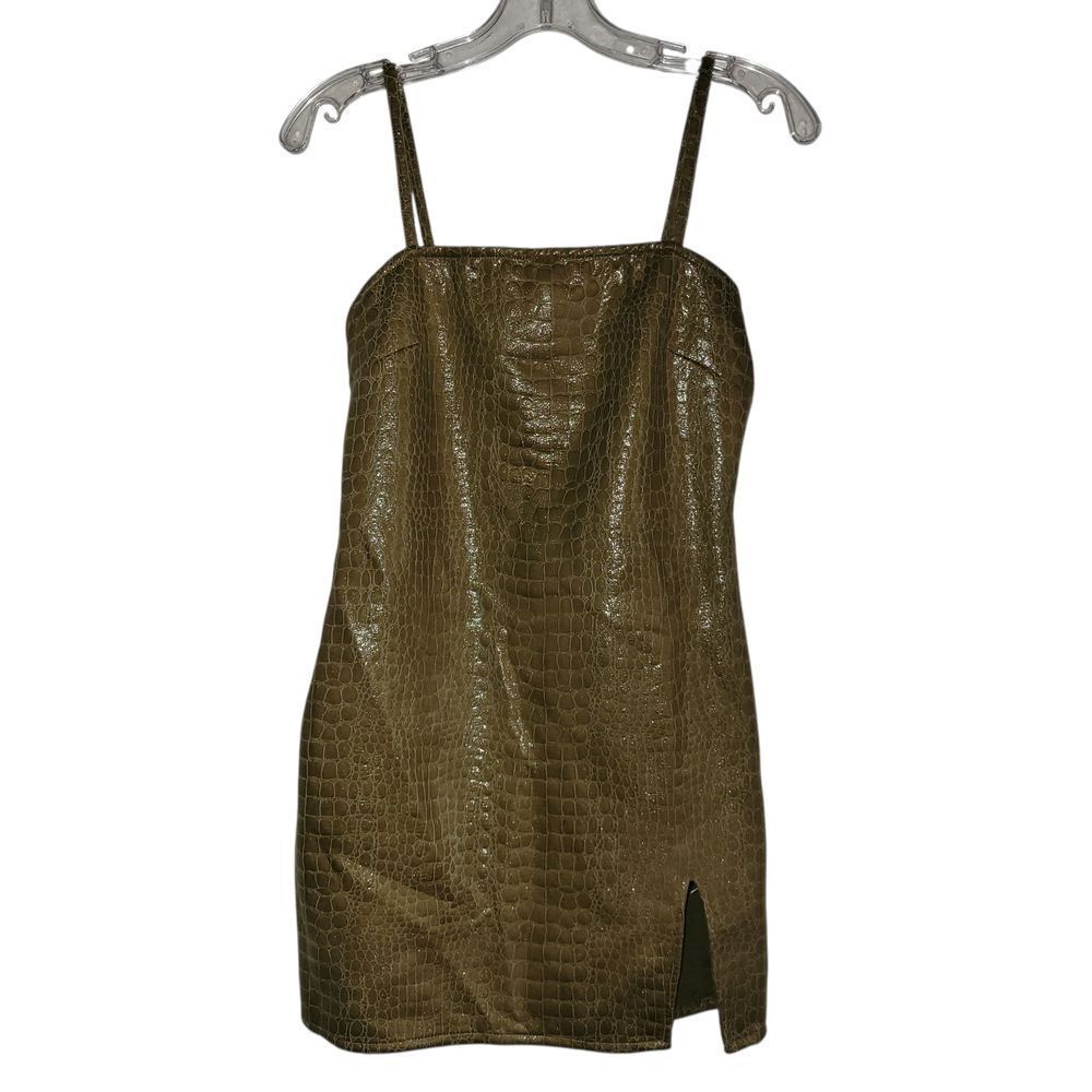 Motel Rocks Olive Croc-Embossed Mini Dress